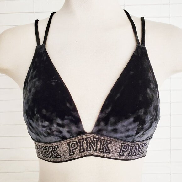 Victoria's Secret Crushed Velvet Triangle Bralette Black / Silver S - Picture 6 of 16